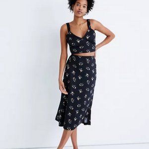 Madewell Navy Blue Floral Button Wrap Midi Skirt and matching Crop Sz 2